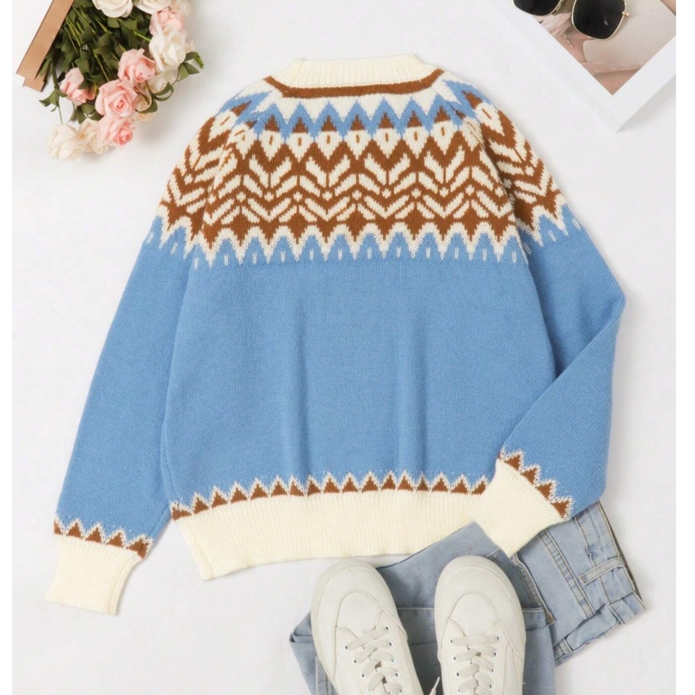 Cozy Fair Isle Print Oversized Sweater Top - Picture 8 of 14